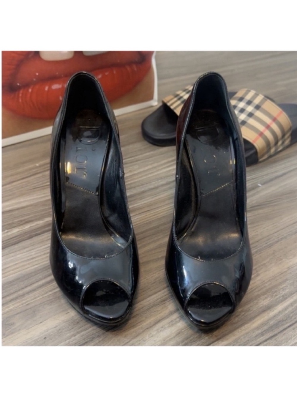 Dior Black Patent Leather Peep-Toe Heels